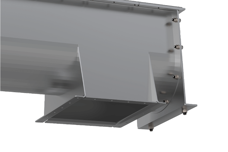 render of a floveyor trough screw feeder with rectangular discharge