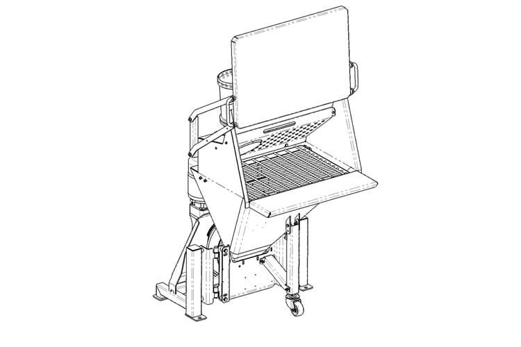 Drawing of a Floveyor bag dump with process inlet and dust hood lid