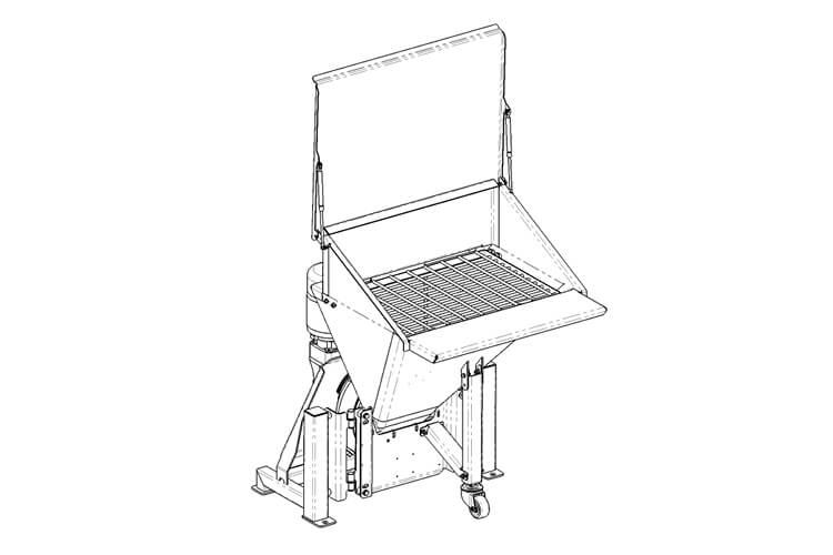 Drawing of a Floveyor bag dump with splash guard lid kit